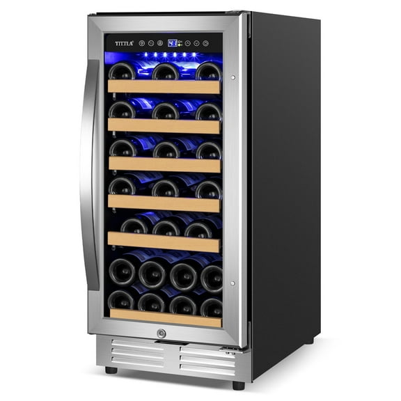 15" Wine Premium Refrigerator 31 Bottle Built-in Wine Cooler with Two Handle & Reversible Hinge