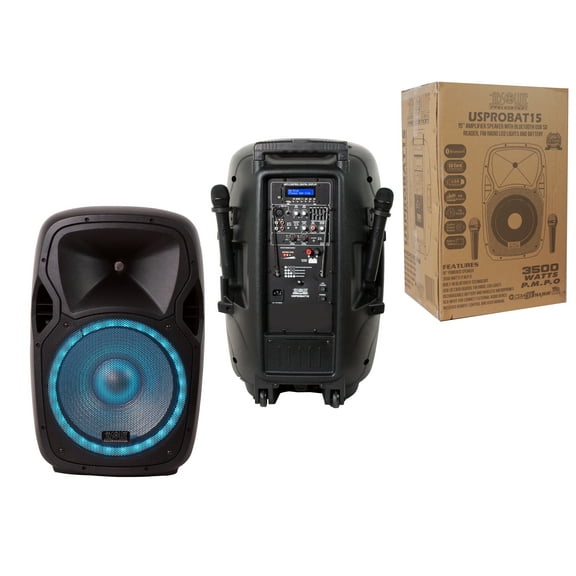 15" Wireless Portable PA Speaker System 3500W Powered Bluetooth Indoor & Outdoor DJ Stereo Loudspeaker with USB SD MP3 AUX Input, Flashing Party Light & FM Radio