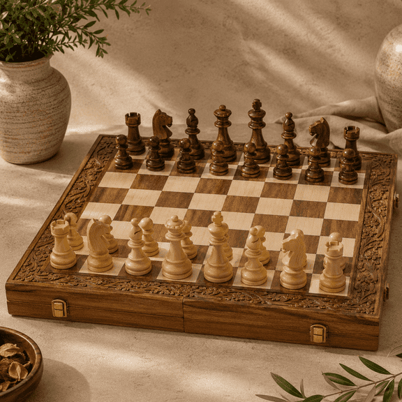 Vriksha Kraft Wooden Foldable Chess Set Magnetic Handcrafted 15 Inch 1-Count