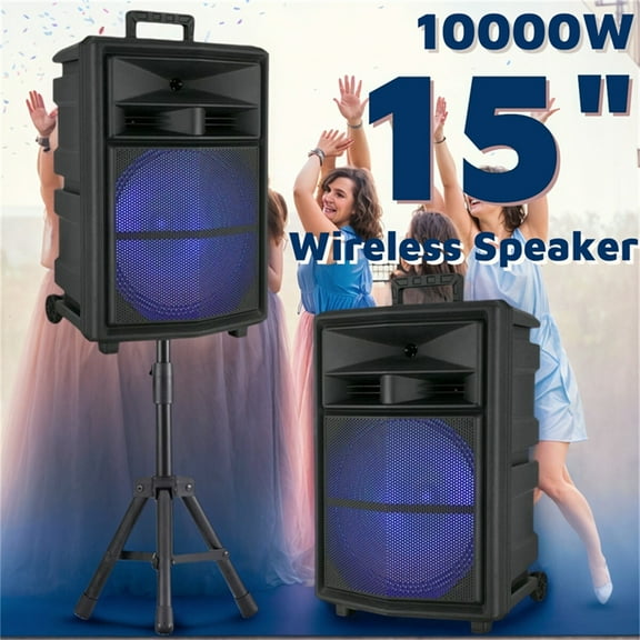 15" Woofer Portable Wireless Party Speaker with Microphone & Stand PA Sound System, AUX/FM/TWS