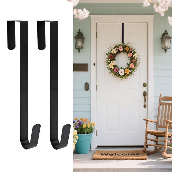 15" Wreath Hanger for Front Door,Sturdy Steel Wreath Door Hanger,Over The Door Hanger Hook (Black,2)