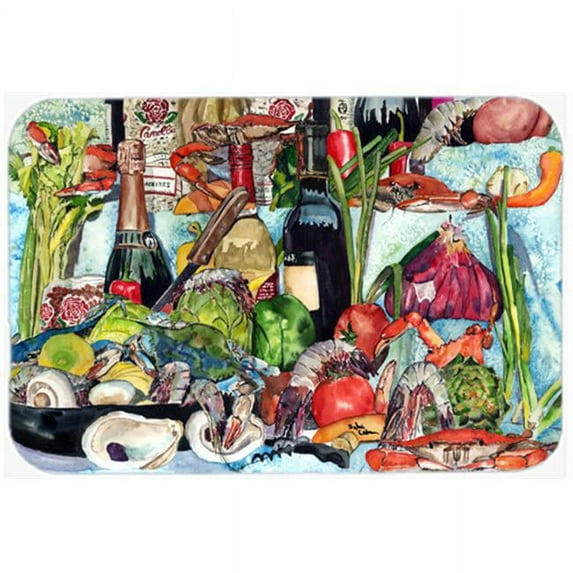15 X 12 In. Wine Crab Shrimp and Oysters Glass Cutting Board Large Size