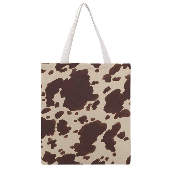 15 X 16.1in Large Martin Canvas Tote Bag Can Be Reused Multi-Purpose Large Capacity Design With Two Straps Dark Brown Cow Pattern