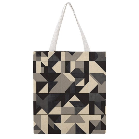 15 X 16.1in Large Martin Canvas Tote Bag Can Be Reused Multi-Purpose Large Capacity Design With Two Straps Dark Gray Geometric Patterns_1 (4)