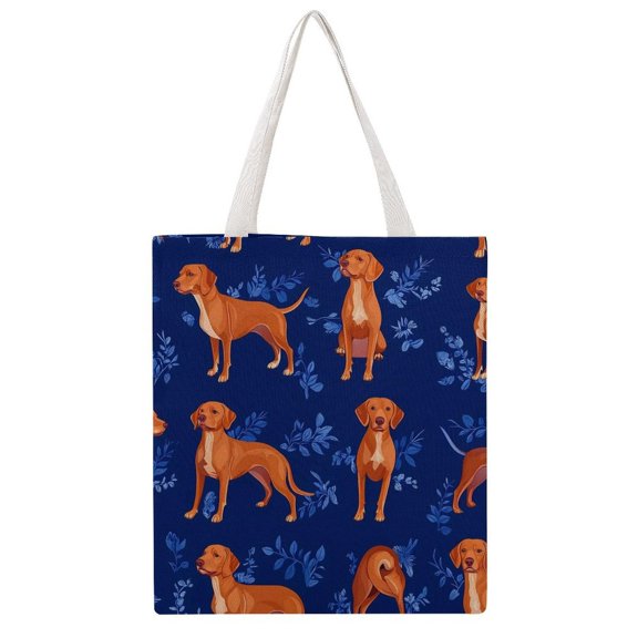 15 X 16.1in Large Martin Canvas Tote Bag Can Be Reused Multi-Purpose Large Capacity Design With Two Straps Labrador And Dark Blue Flowers