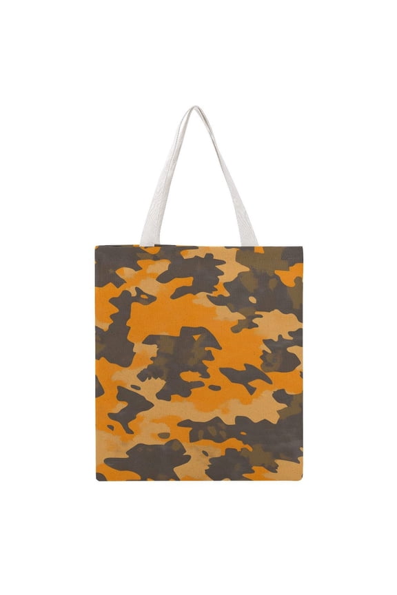 15 X 16.1in Large Martin Canvas Tote Bag Can Be Reused Multi-Purpose Large Capacity Design With Two Straps Texture Camo Army Orange_2