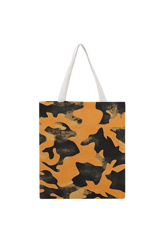 15 X 16.1in Large Martin Canvas Tote Bag Can Be Reused Multi-Purpose Large Capacity Design With Two Straps Texture Camo Army Orange_3
