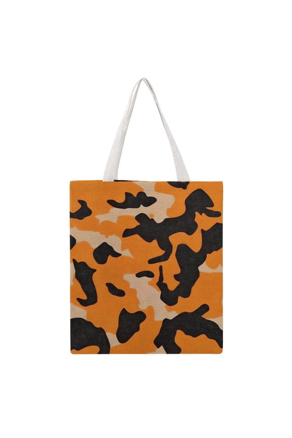 15 X 16.1in Large Martin Canvas Tote Bag Can Be Reused Multi-Purpose Large Capacity Design With Two Straps Texture Camo Army Orange_4