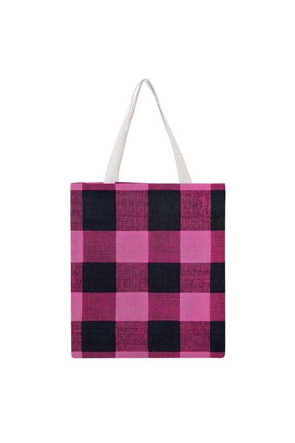 15 X 16.1in Large Martin Canvas Tote Bag Can Be Reused Multi-Purpose Large Capacity Design With Two Straps HotPink Buffalo Plaid Check Tartan Scotland_2