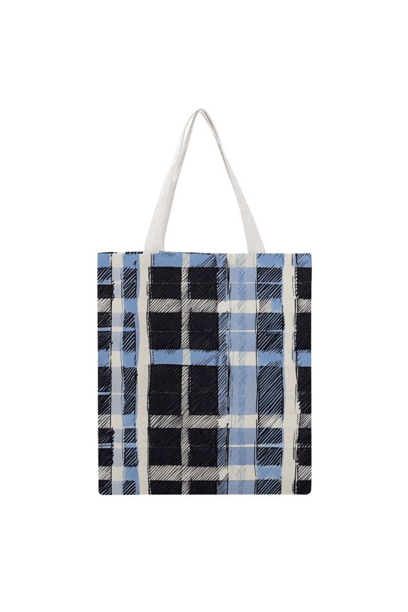 15 X 16.1in Large Martin Canvas Tote Bag Can Be Reused Multi-Purpose Large Capacity Design With Two Straps MediumBlue Houndstooth Buffalo Plaid Tartan Check Scotland Hand-drawn Sketch_3