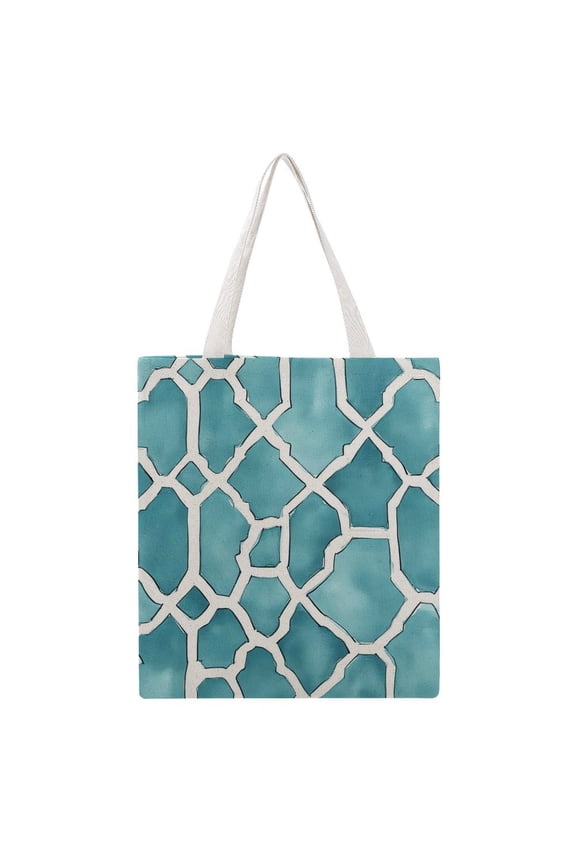 15 X 16.1in Large Martin Canvas Tote Bag Can Be Reused Multi-Purpose Large Capacity Design With Two Straps Turquoise Moroccan Trellis Hand-drawn Sketch_62922_1