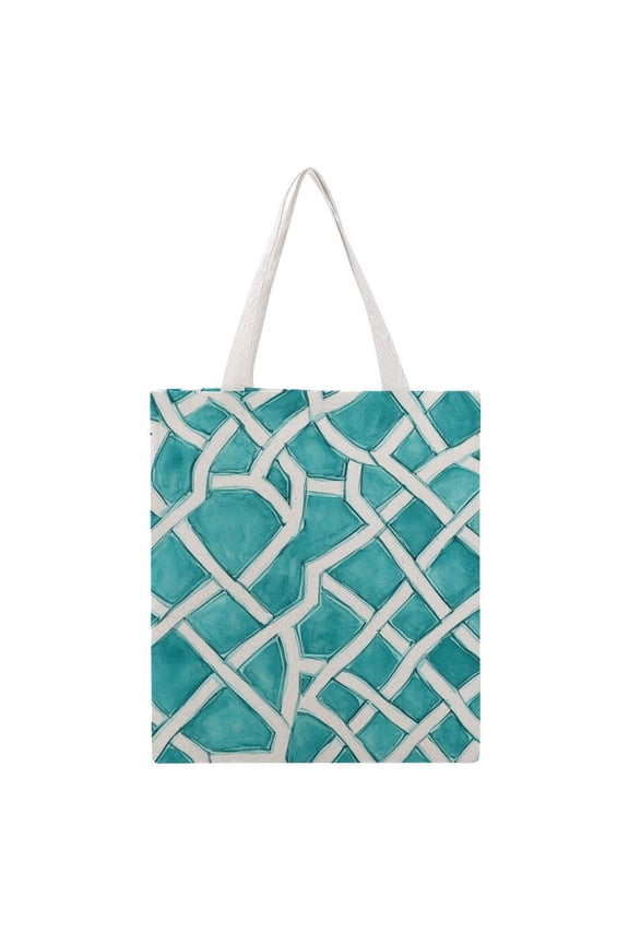 15 X 16.1in Large Martin Canvas Tote Bag Can Be Reused Multi-Purpose Large Capacity Design With Two Straps Turquoise Moroccan Trellis Hand-drawn Sketch_62922_4