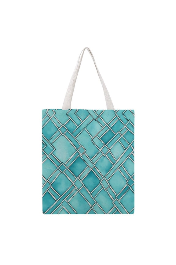 15 X 16.1in Large Martin Canvas Tote Bag Can Be Reused Multi-Purpose Large Capacity Design With Two Straps Turquoise Moroccan Trellis Hand-drawn Sketch_62922_3