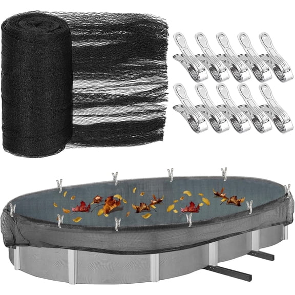15 X 30 Ft Oval Swimming Pool Leaf Net Cover,Pool Winter Cover Mesh Cover with 12 Pcs Large Metal Clips, Pool Safety Net Fits 15x30 Above Ground Pools,Cover Size: 18 X 33 Ft