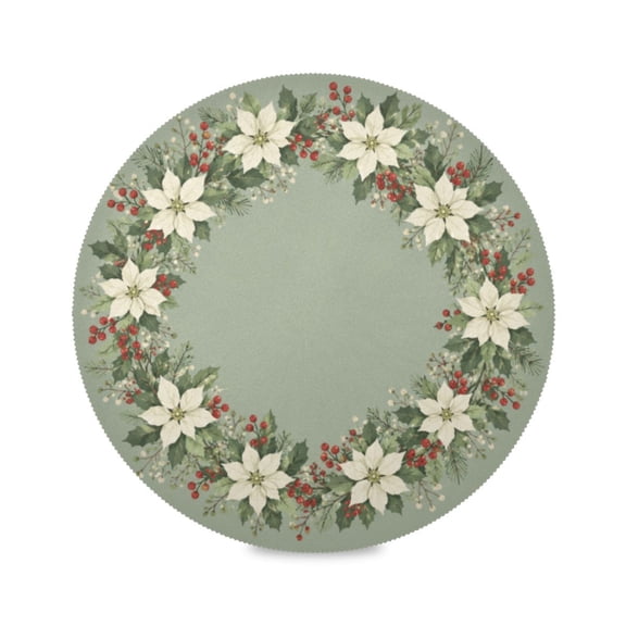 15" Xmas Wreath Printed Round Placemats Set of 1 Heat Resistant Table Mat for Kitchen for Party Deco