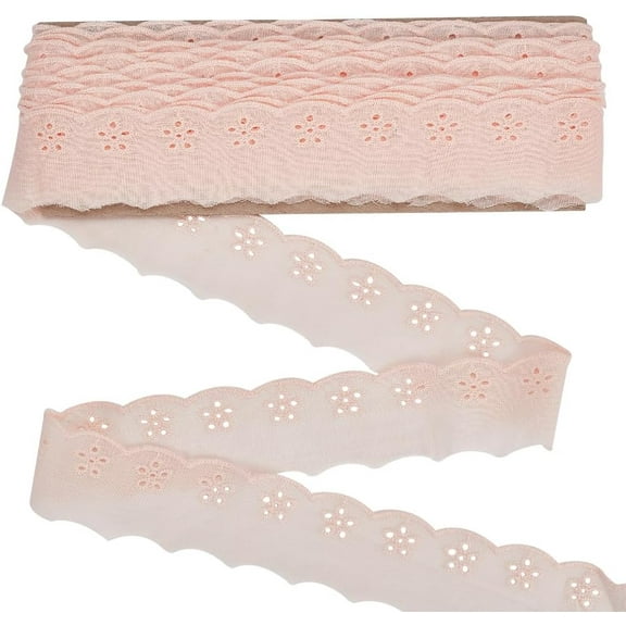 15 Yard Cotton Lace Trim 1-5/8 inch Wide Pink Cotton Eyelet Lace Ribbon Floral Embroidery Lace Trim Wavy Edge Floral Cotton Eyelet Lace Ribbon for Sewing Dresses Clothes Bag Pet Clothes