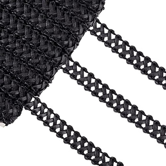 15 Yard Faux Leather Braid Trims Black Flat Braid Upholstery Trim Strap Lace Ribbon 0.5 inch Wide 2mm Thick