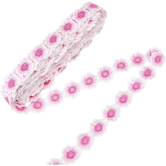 15 Yard x 1.4 Inch Pink Handmade Edge Ribbon Flower Lace Trim Embroidered Applique Polyester Sewing Supplies DIY Craft Trim