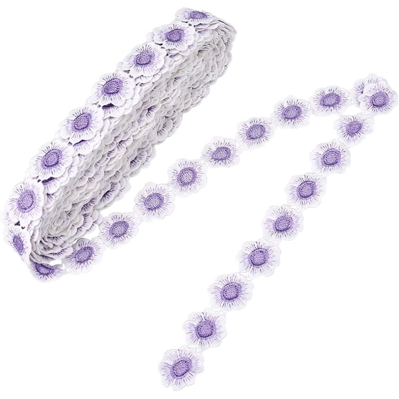 15 Yard x 1.4 Inch Purple Embroidered Applique Polyester Sewing Supplies DIY Craft Trim Flower Lace Trim Handmade Edge Ribbon