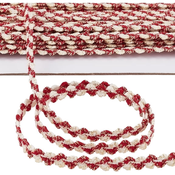 15 Yards 1/4 Inch Red White Gimp Braid Ribbon Trim Gold Metallic Polyester Woven Upholstery Fringe Fabric Lace Trimming Bulk