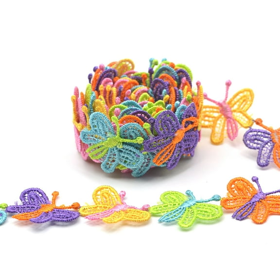 15 Yards 2.5cm Colorful for Butterfly Lace Trim Ribbon Vintage Embroidered Applique Sewing Craft Wedding Bridal Dress Embellishment DIY Decoration Supplies