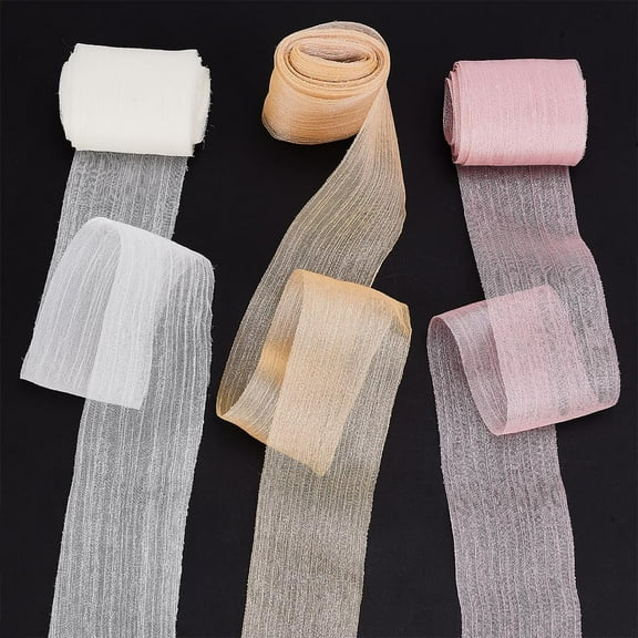 15 Yards 3 Colors Chiffon Silk Ribbon 2-3/8 Inch Fringe Chiffon Ribbon DIY for Wedding Invitation Gift Wrapping Boho Yarn Ribbon Fabric DIY for DIY Flower Bouquet Christmas Party Jewelry Making Pink