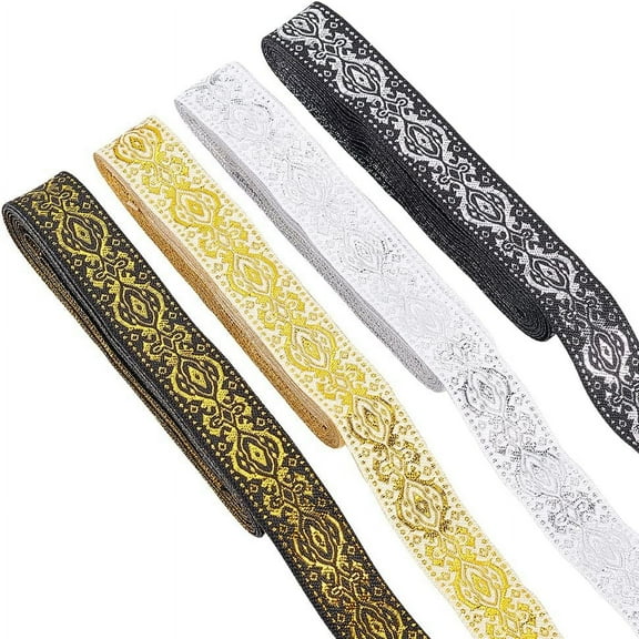 15 Yards 4 Colors Vintage Jacquard Ribbon 3/4 inch Wide Ethnic Emobridered Woven with Floral Pattern Trim Sewing