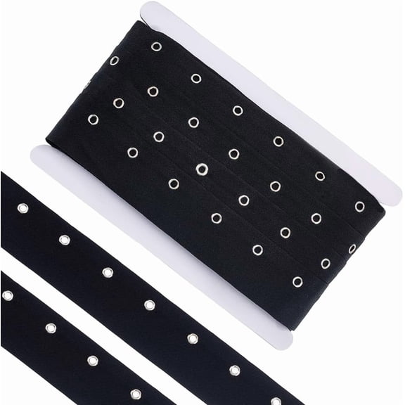 15 Yards Black Grommet Eyelet Twill Tape 1.54 Inch Metal Eyelet Ring Polyester Ribbon Strip for Sewing Crafts Making Hole: 4mm