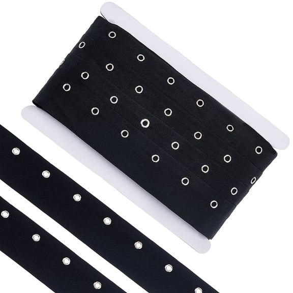 15 Yards Black Grommet Eyelet Twill Tape 1.54 Inch Metal Eyelet Ring Polyester Ribbon Strip for Sewing Crafts Making Hole: 4mm