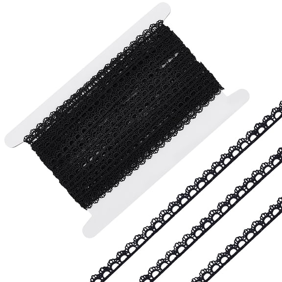 15 Yards Black Lace Ribbon 0.35 Inch Embroidered Crochet Lace Trim Clothing Embellishment Stretch Edging Trim DIY