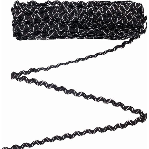 15 Yards Black Rick Rack Trim Ribbon 1/4 inch Wave Bending Fringe Trim Silverline Design Woven Zig Zag Ribbon for Sewing Clothes Gift Wrapping Home Party Decoration