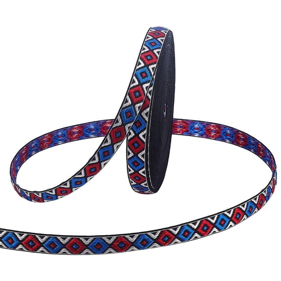 15 Yards Boho Jacquard Ribbon 1/2 Inch Rhombus Emobridered Woven Ribbon Fabric Trim Retro Straps DIY