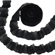 15 Yards Cotton Lace Trim 1-5/8 inch Black Cotton Eyelet Lace Ribbon Floral Embroidery Ruffle Lace Trim Wavy Edge Floral Cotton Lace Ribbon for Sewing Dresses Clothes Bag Pets Clothes for DIY