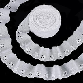 15 Yards Cotton Lace Trim 1-5/8 inch White Cotton Eyelet Lace Ribbon Floral Embroidery Ruffle Lace Trim Wavy Edge Floral Cotton Lace Ribbon for Sewing Dresses Clothes Bag Pets Clothes DIY