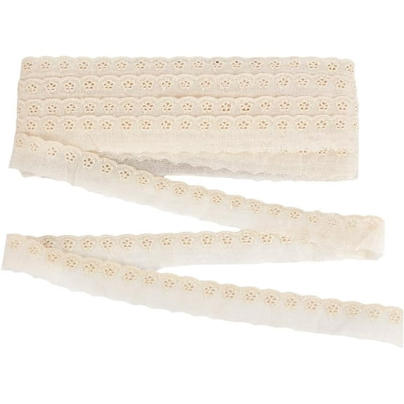 15 Yards Cotton Lace Trim 1 inch Wide Beige Eyelet Lace Trim Embroidery Flower Cotton Lace Ribbon Wavy Edge Eyelet Lace Trim for Dresses Clothes Sewing DIY Crafts Making Decoration