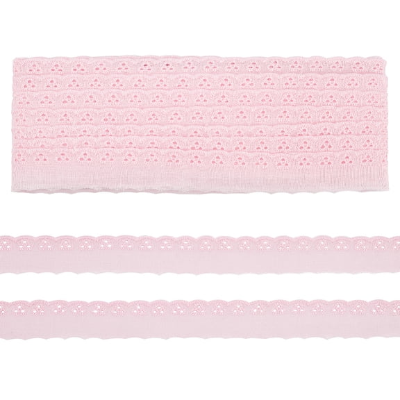 15 Yards Cotton Lace Trim 1 inch Wide Pink Eyelet Lace Ribbon Floral Embroidery Lace Trim Wavy Edge Floral Cotton Lace Ribbon