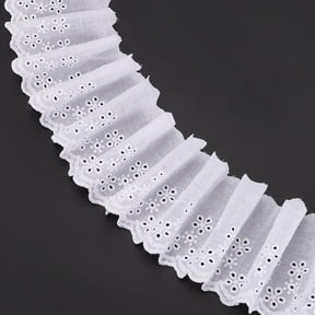 15 Yards Cotton Lace Trim 3-3/4~4 inch Wide White Eyelet Lace Ribbon Floral Embroidery Lace Trim Wavy Edge Floral Cotton Lace Ribbon for Sewing Dresses Clothes Bag Pets Clothes 1pc