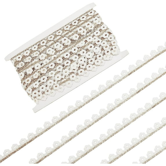 15 Yards Embroidery Lace Trim Ribbon 0.6 Inch Flower Embroidered Sewing Lace Trim Ribbon with Phom-Penh