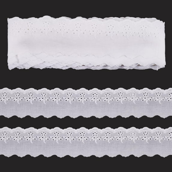 15 Yards Eyelet Lace Ribbon 2-1/2 inch Wide White Cotton Lace Trim Wavy Edge Lace Ribbon Cotton Embroidery Hollow Flower Lace Trim for Garment Clothing Home Decor DIY Craft Supply DIY