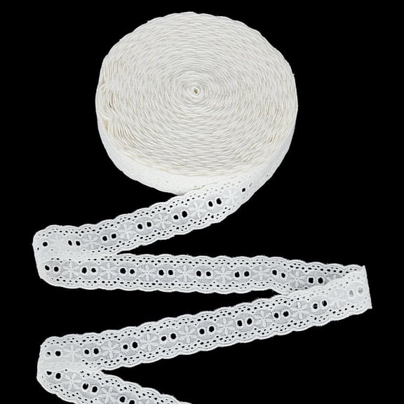 15 Yards Eyelet Lace Trim 1-1/8 inch Wide Cotton Flower Lace Ribbon White Embroidery Eyelet Pattern Wavy Edge Floral Trim Ribbon