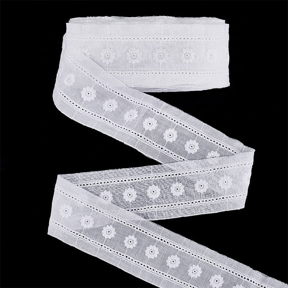 15 Yards Eyelet Lace Trim 2.3inches Wide White Contton Lace Ribbon White Cotton Flower Pattern Embroidery Lace Ribbon Sewing