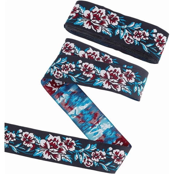15 Yards Floral Embroidery Ribbon Polyester Fabric Blue Ramadan Religious Craft 2 Inch Width 165 Inch Length