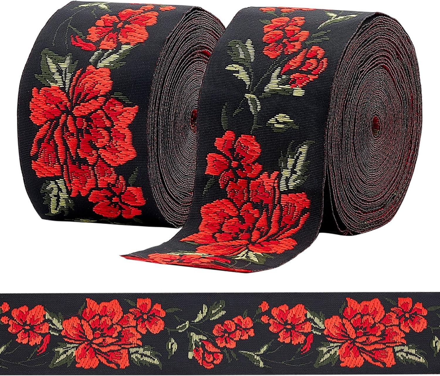 String Ribbon Flower 15 Yards Flower Jacquard Ribbon2 Inch Embroidery Ribbons Vintage Woven ...