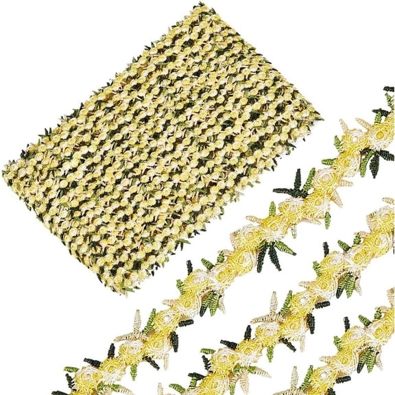 15 Yards Flower Lace Ribbon Trim 2cm/0.79" Rose Floral Decorating Embroidered Applique Trim Polyester Sewing Edge Trimmings for Wedding Dress Clothes Embellishment Craft Home Decor YellowYellow