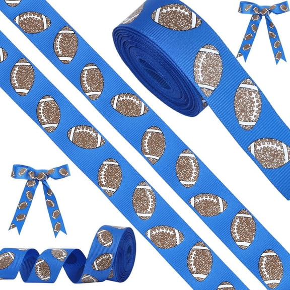 15 Yards Football Glitter Wired Edge Ribbon Polyester Rugby Ribbon 7/8 Inch Party Decorations Clothes Accessories Blue