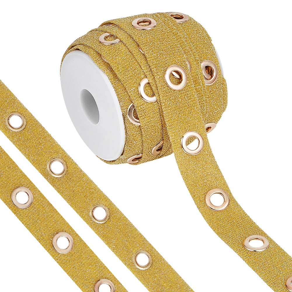 15 Yards Glitter Polyester Ribbon with Stainless Steel Eyelets Clothes Accessories Gold 1 inch(25mm)