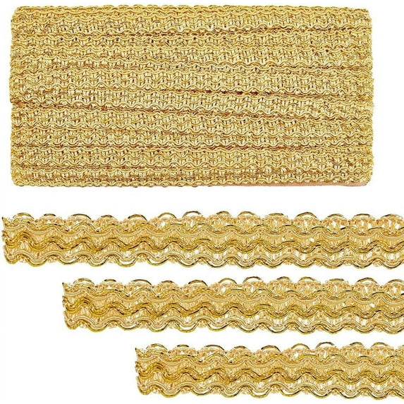 15 Yards Golden Braid Lace Trim 15mm Wavy Woven Lace Ribbon Filigree Gimp Braid Trim for Curtain Upholstery Home Decoration Handicraft