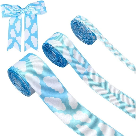 15 Yards Grosgrain Ribbons 3 Rolls Blue Sky White Cloud Ribbons Sky Clouds Decorative Ribbon Decoration for Crafts Present Wrapping Hair Wrapping School Party Decor DIY