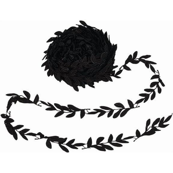 15 Yards Leaf Ribbon Lace Trim 1 inch Wide Sewing Leaves Trim Lace Ribbon Black Leaf Edge Lace Trim Leaf Vine String Trim for Clothes Sewing DIY Craft Garment Decoration Gift Wrapping Black