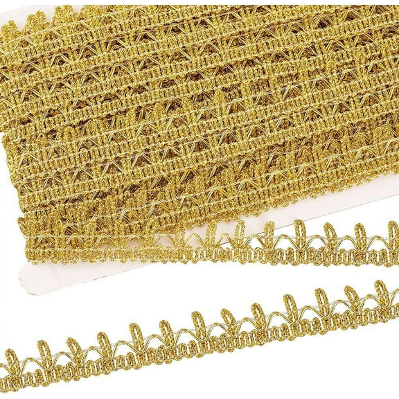 15 Yards Metallic Braid Trim 22mm Wide Gold Filigree Corrugated Lace Ribbon Floral Pattern Embellishment Lace Trim DIY Crafts Sewing Ribbon for Home Festival Party Clothes Decoration Gold